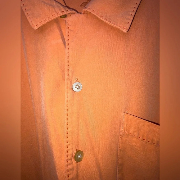 TOMMY BAHAMA Button Shirt 100% Silk Orange Men’s Size Large Tropical Beach - Picture 3 of 10